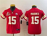 Youth Kansas City Chiefs #15 Patrick Mahomes Red 2025 Super Bowl LIX Patch Vapor Untouchable Limited Stitched Jersey,baseball caps,new era cap wholesale,wholesale hats
